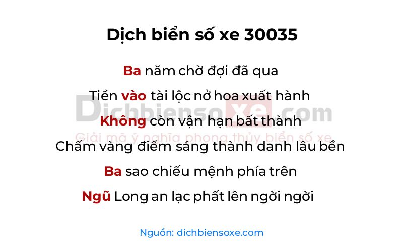 Dịch thơ biển số 30035