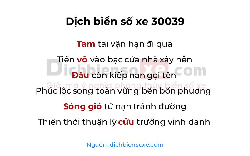 Dịch thơ biển số 30039