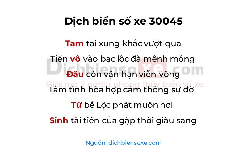 Dịch thơ biển số 30045