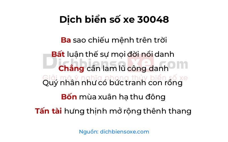 Dịch thơ biển số 30048