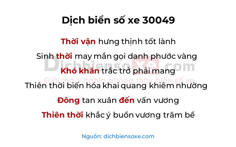 Dịch thơ biển số 30049