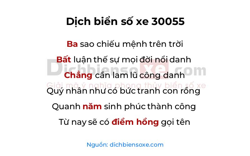Dịch thơ biển số 30055