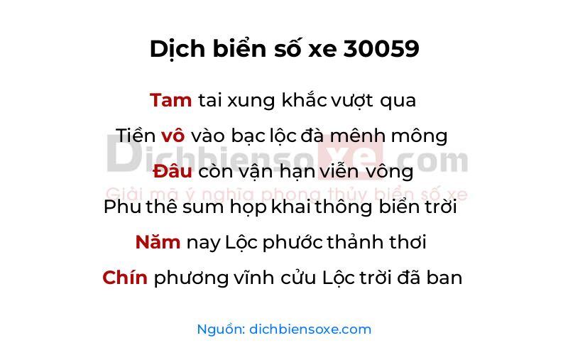 Dịch thơ biển số 30059