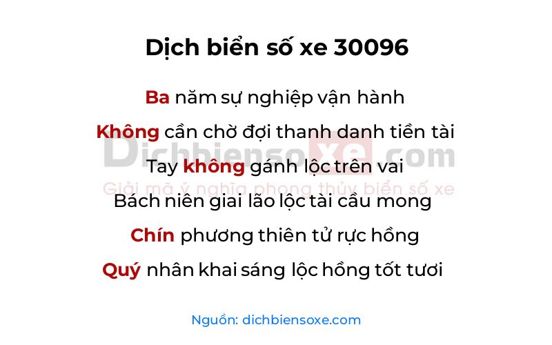 Dịch thơ biển số 30096