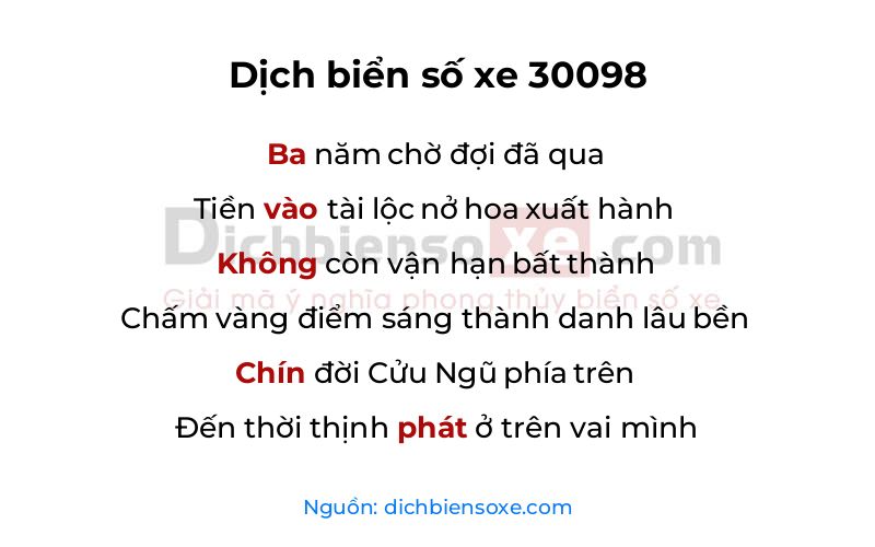 Dịch thơ biển số 30098