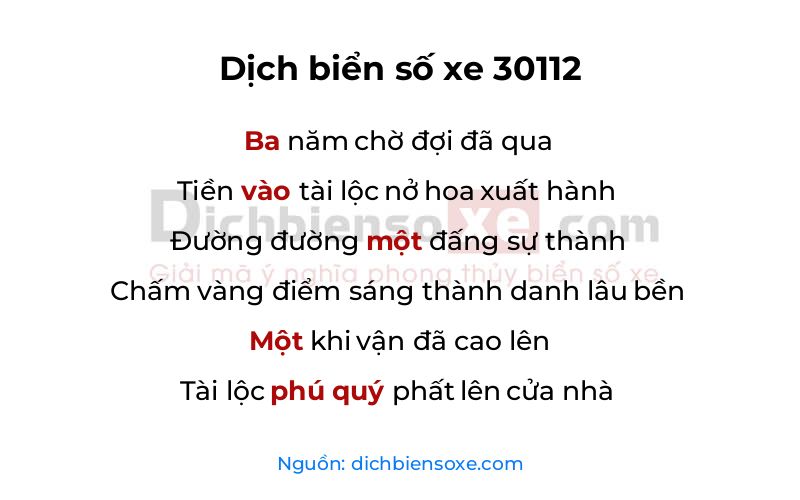 Dịch thơ biển số 30112