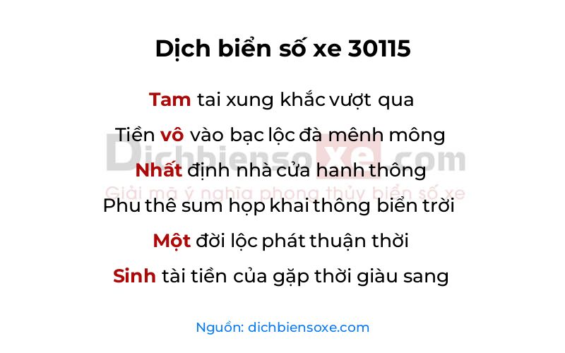 Dịch thơ biển số 30115
