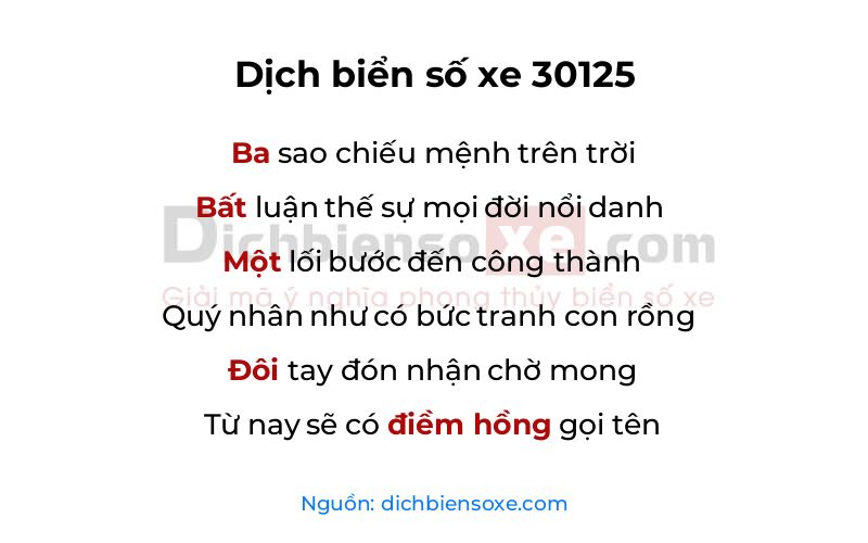 Dịch thơ biển số 30125