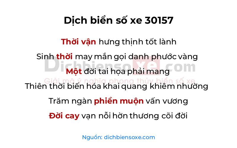 Dịch thơ biển số 30157