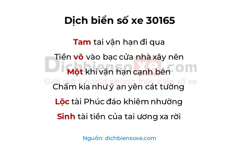 Dịch thơ biển số 30165