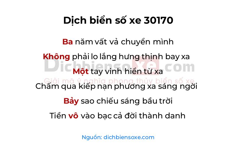 Dịch thơ biển số 30170