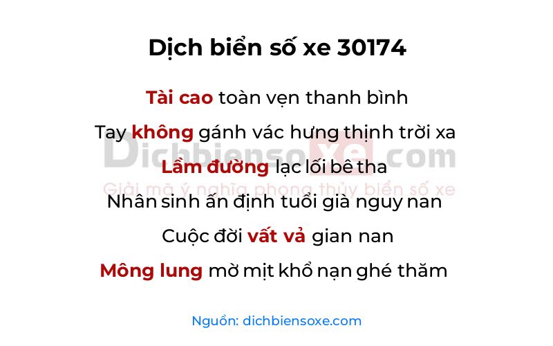 Dịch thơ biển số 30174