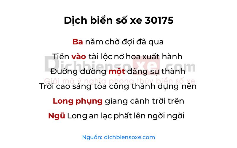 Dịch thơ biển số 30175