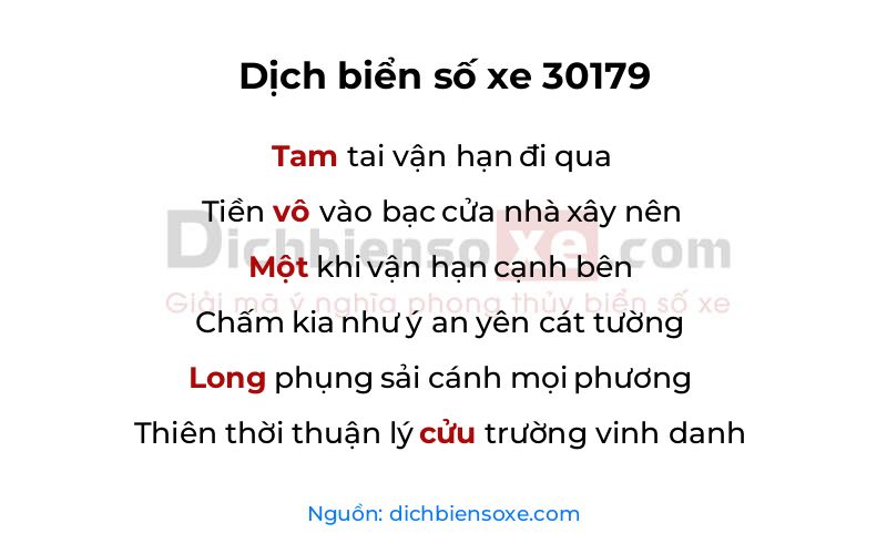 Dịch thơ biển số 30179