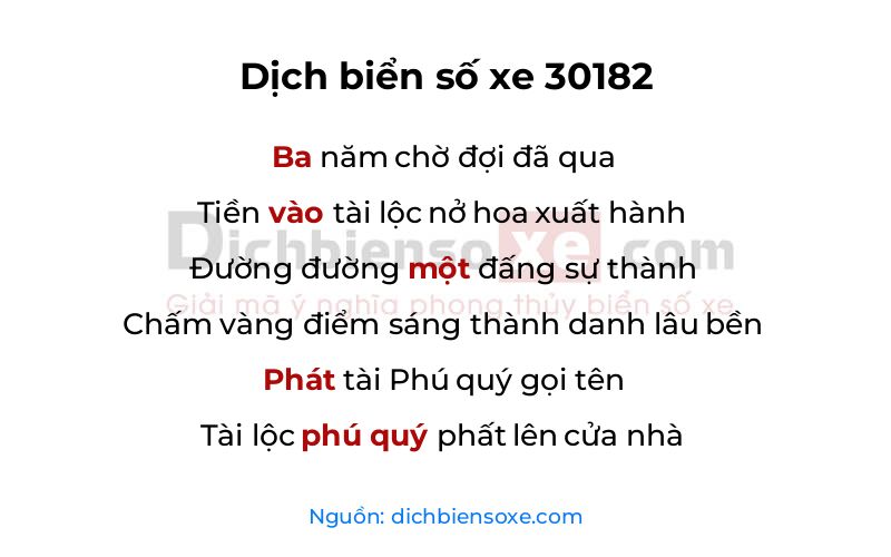 Dịch thơ biển số 30182