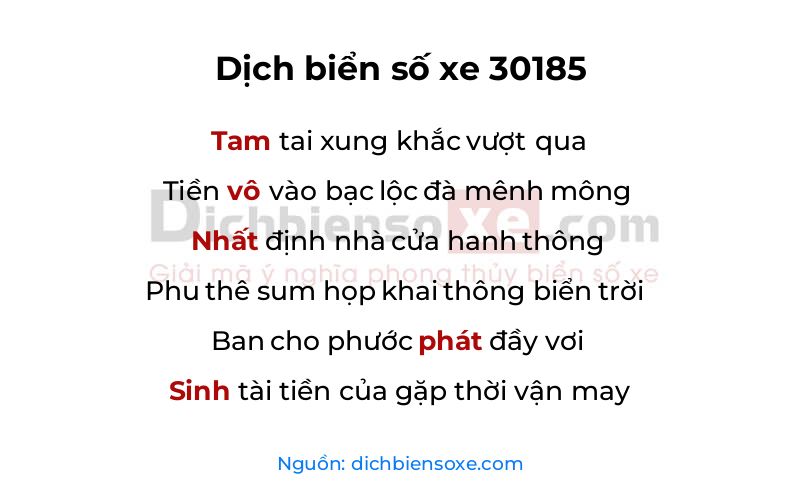 Dịch thơ biển số 30185