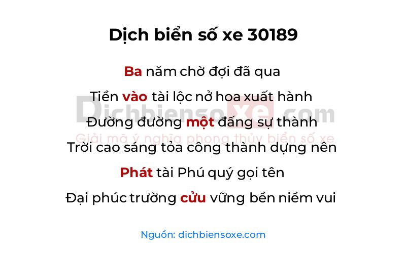 Dịch thơ biển số 30189
