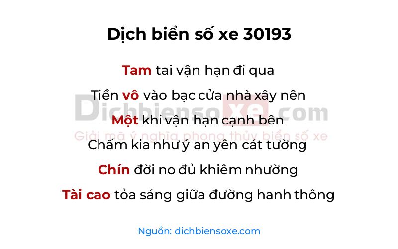 Dịch thơ biển số 30193