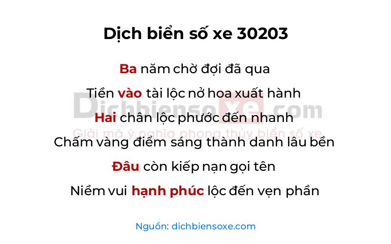 Dịch thơ biển số 30203