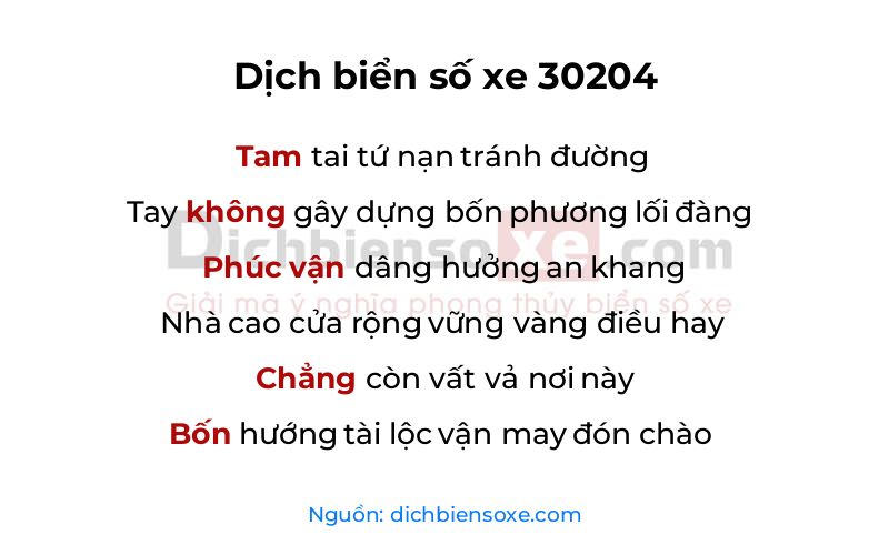 Dịch thơ biển số 30204