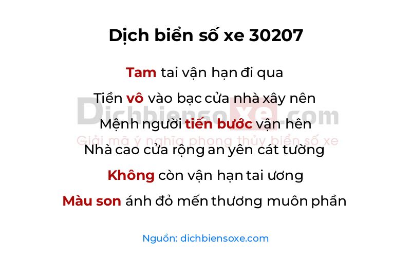 Dịch thơ biển số 30207
