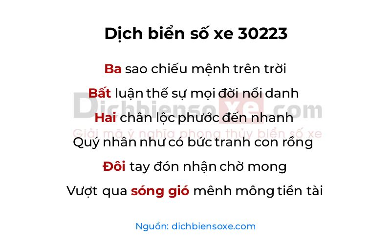 Dịch thơ biển số 30223