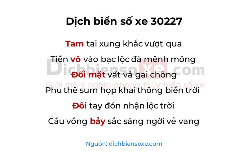 Dịch thơ biển số 30227