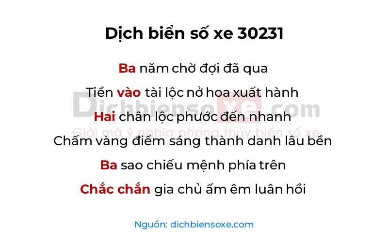 Dịch thơ biển số 30231