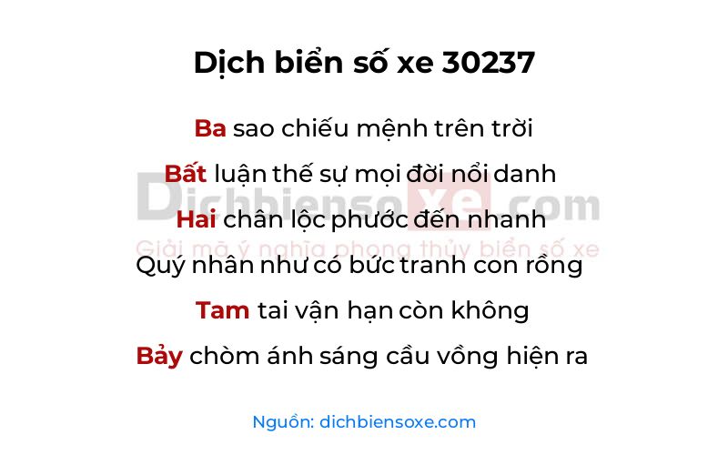 Dịch thơ biển số 30237