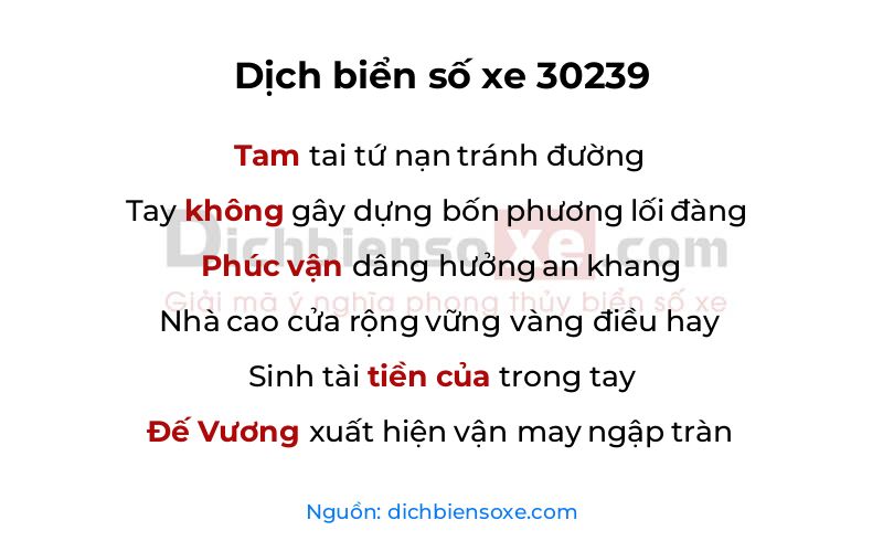 Dịch thơ biển số 30239