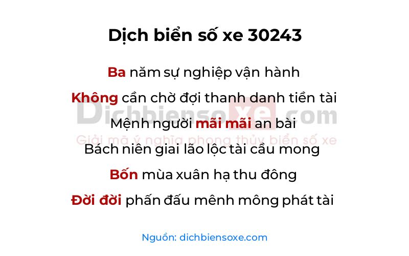 Dịch thơ biển số 30243