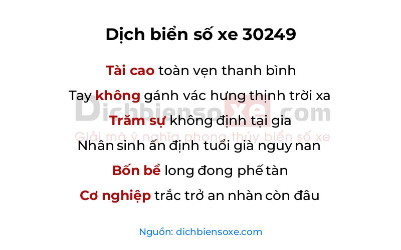 Dịch thơ biển số 30249