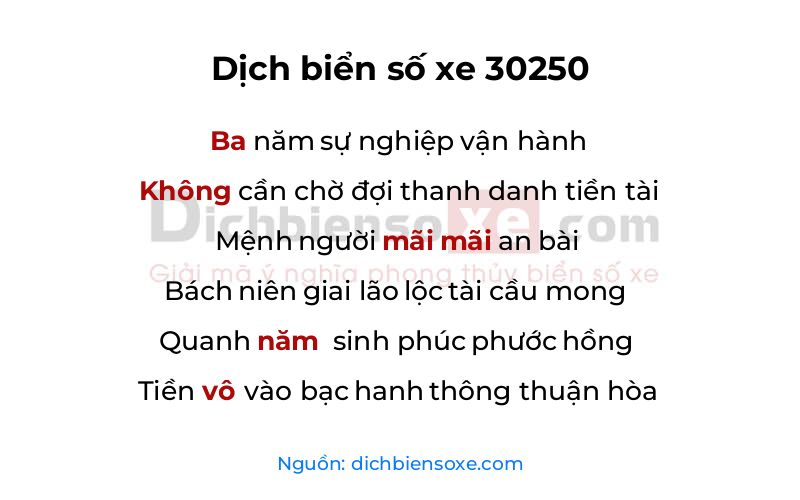 Dịch thơ biển số 30250