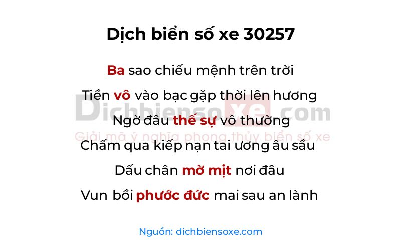 Dịch thơ biển số 30257