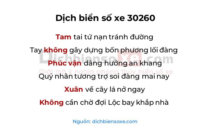 Dịch thơ biển số 30260