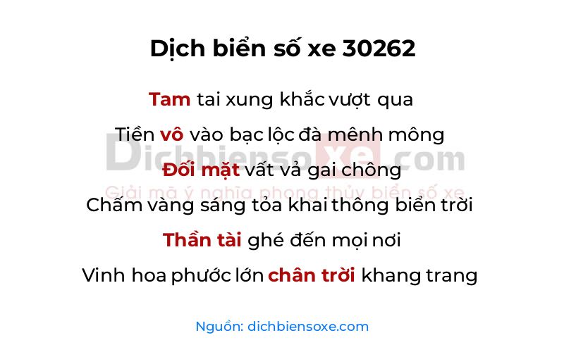 Dịch thơ biển số 30262