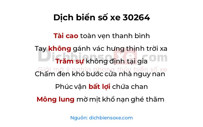 Dịch thơ biển số 30264