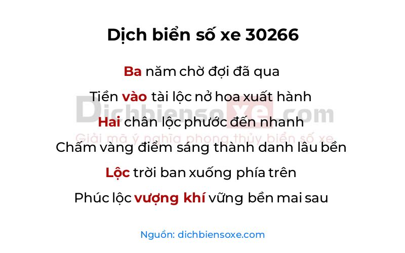 Dịch thơ biển số 30266