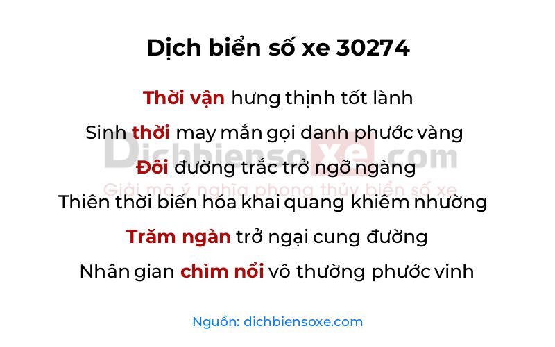 Dịch thơ biển số 30274