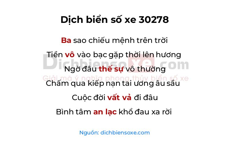 Dịch thơ biển số 30278