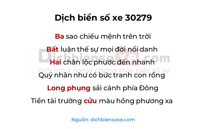 Dịch thơ biển số 30279