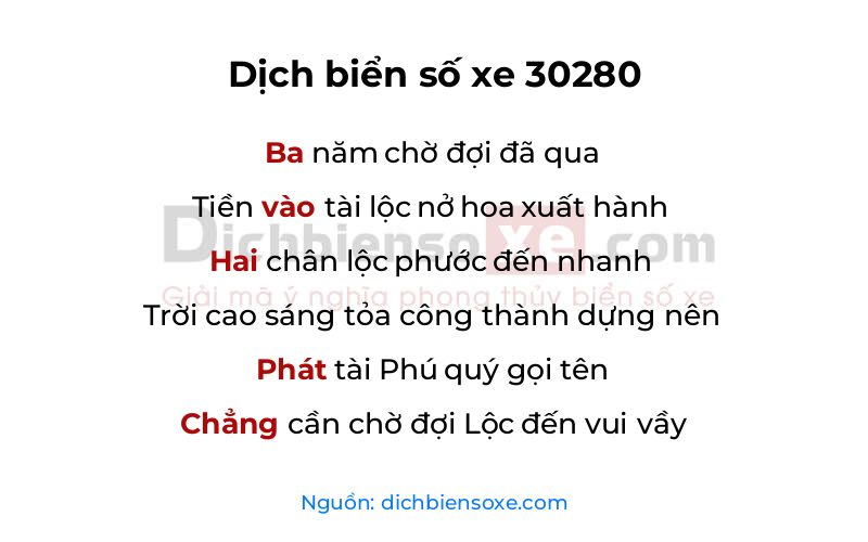 Dịch thơ biển số 30280