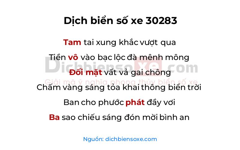 Dịch thơ biển số 30283