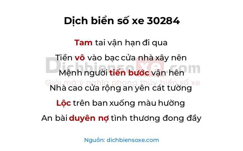 Dịch thơ biển số 30284