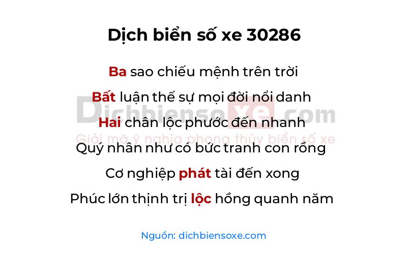 Dịch thơ biển số 30286