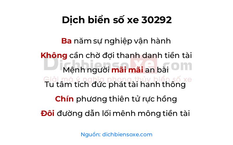 Dịch thơ biển số 30292