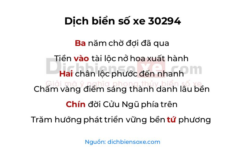 Dịch thơ biển số 30294