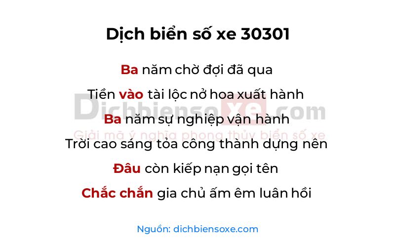 Dịch thơ biển số 30301