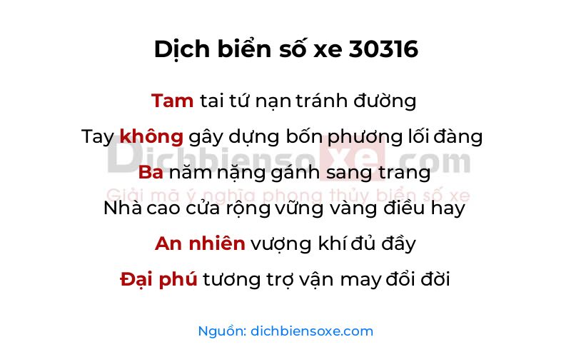 Dịch thơ biển số 30316