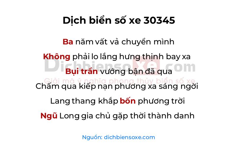 Dịch thơ biển số 30345